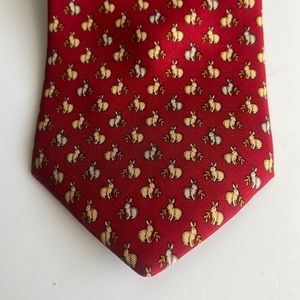 Brooks Brothers Basic Red Silk Tie with Yellow Rabbit and Brown Left
